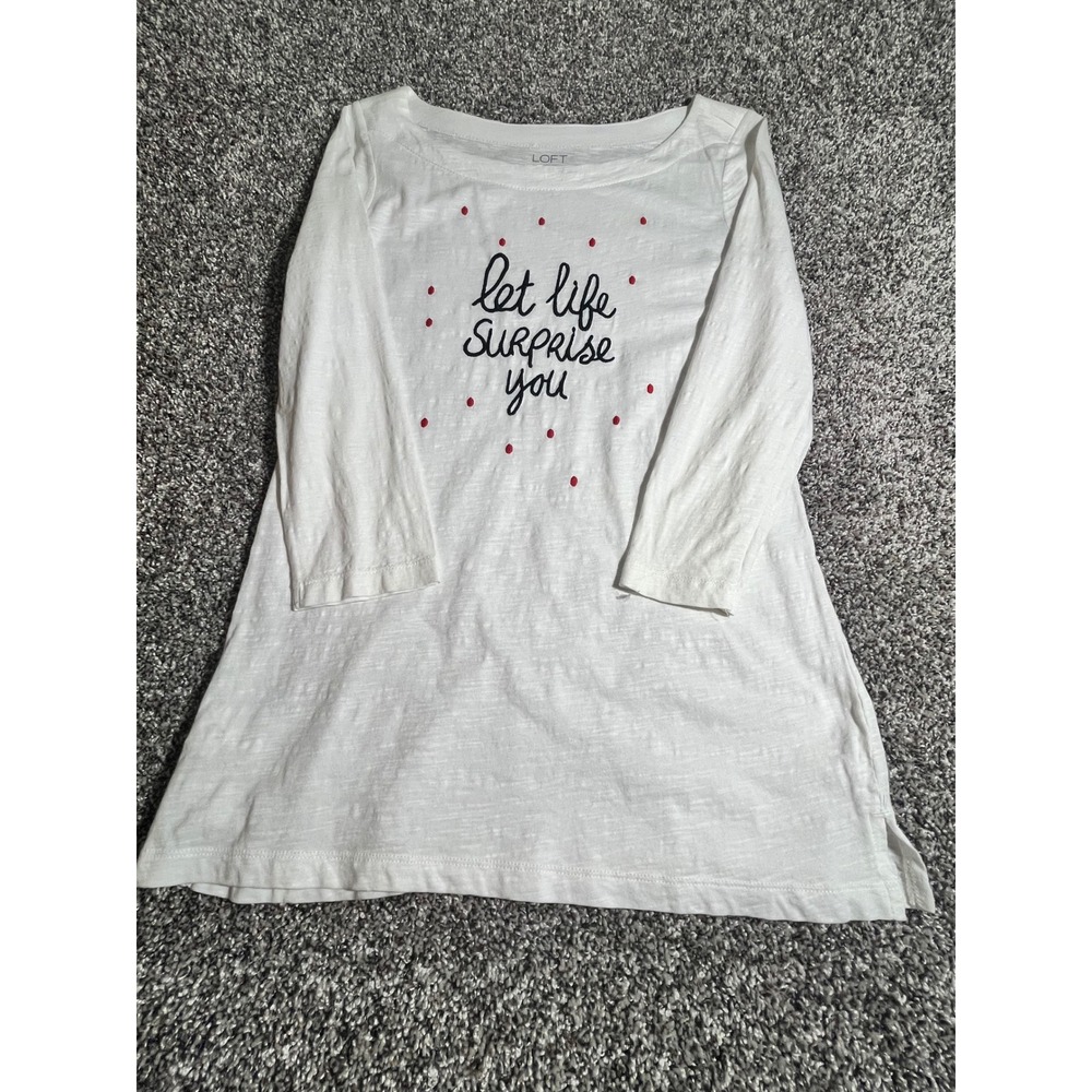 Loft Outlet Let Life Surprise You Graphic Slub Cotton‎ Tee Shirt Women XS White